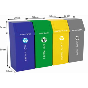 4'lü Boyalı Geri Dönüşüm Çöp Kovası 216 Lt