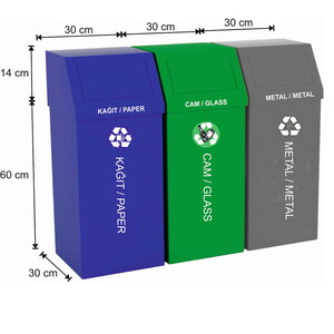3'lü Boyalı Geri Dönüşüm Çöp Kovası 162 Lt